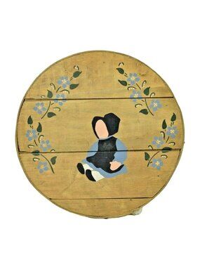 Vintage Dufecks Rustic Hand Painted Lined Cheese Box 15 inch Round Folk Art